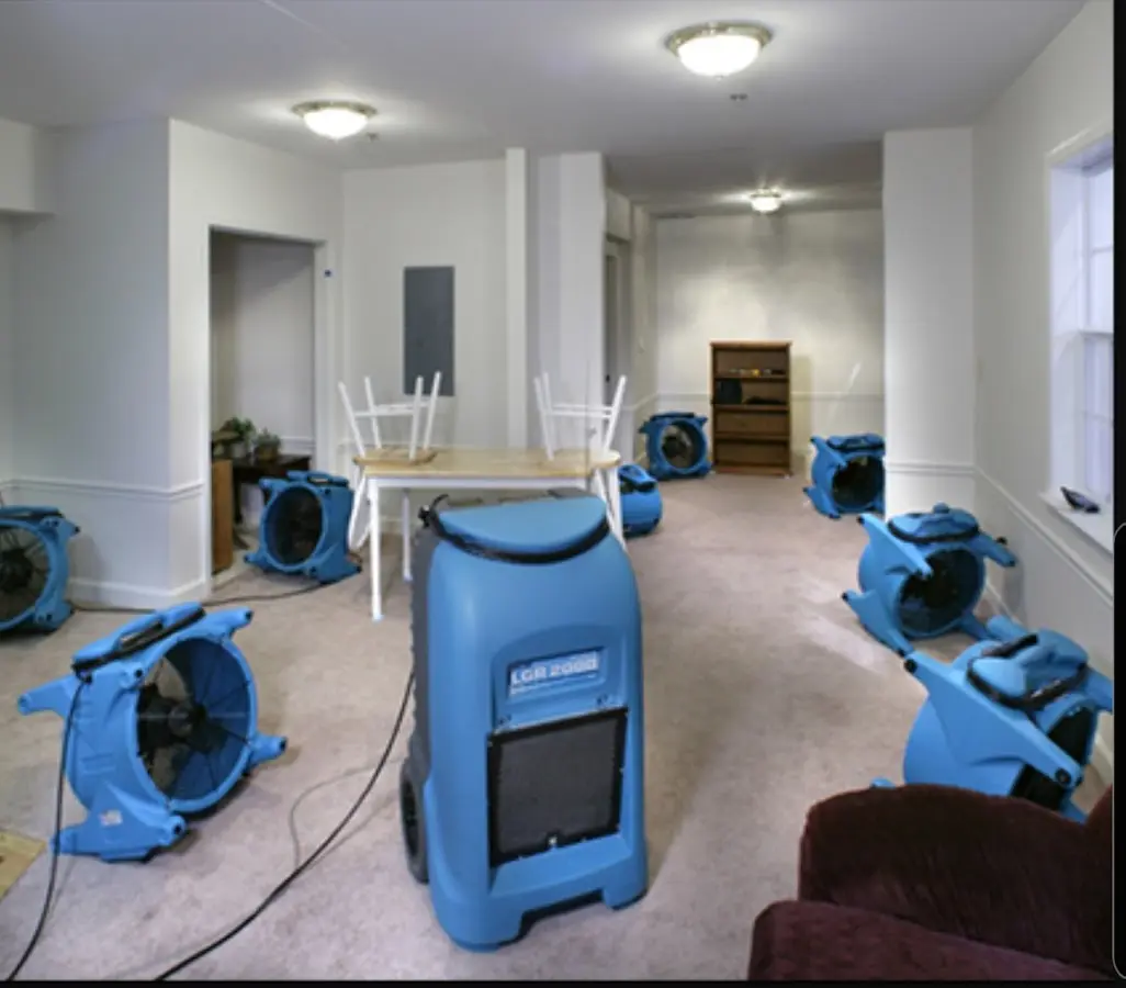 Air movers and dehumidifier setup for Water Damage Restoration in Edmonds
